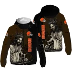 cleveland browns jesus roses brown black windbreaker jacket best selling