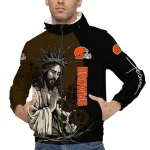 cleveland browns jesus roses brown black windbreaker jacket best selling