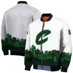 cleveland cavaliers clover pattern print white green bomber jacket best selling