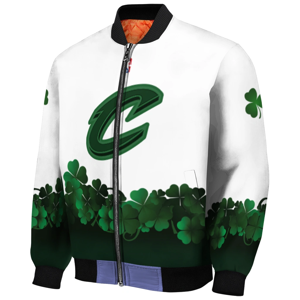 cleveland cavaliers clover pattern print white green bomber jacket fashion forward cleveland cavaliers clover pattern print white green bomber jacket fashion forward