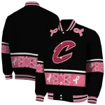 cleveland cavaliers pink ribbon black pink varsity jacket best selling