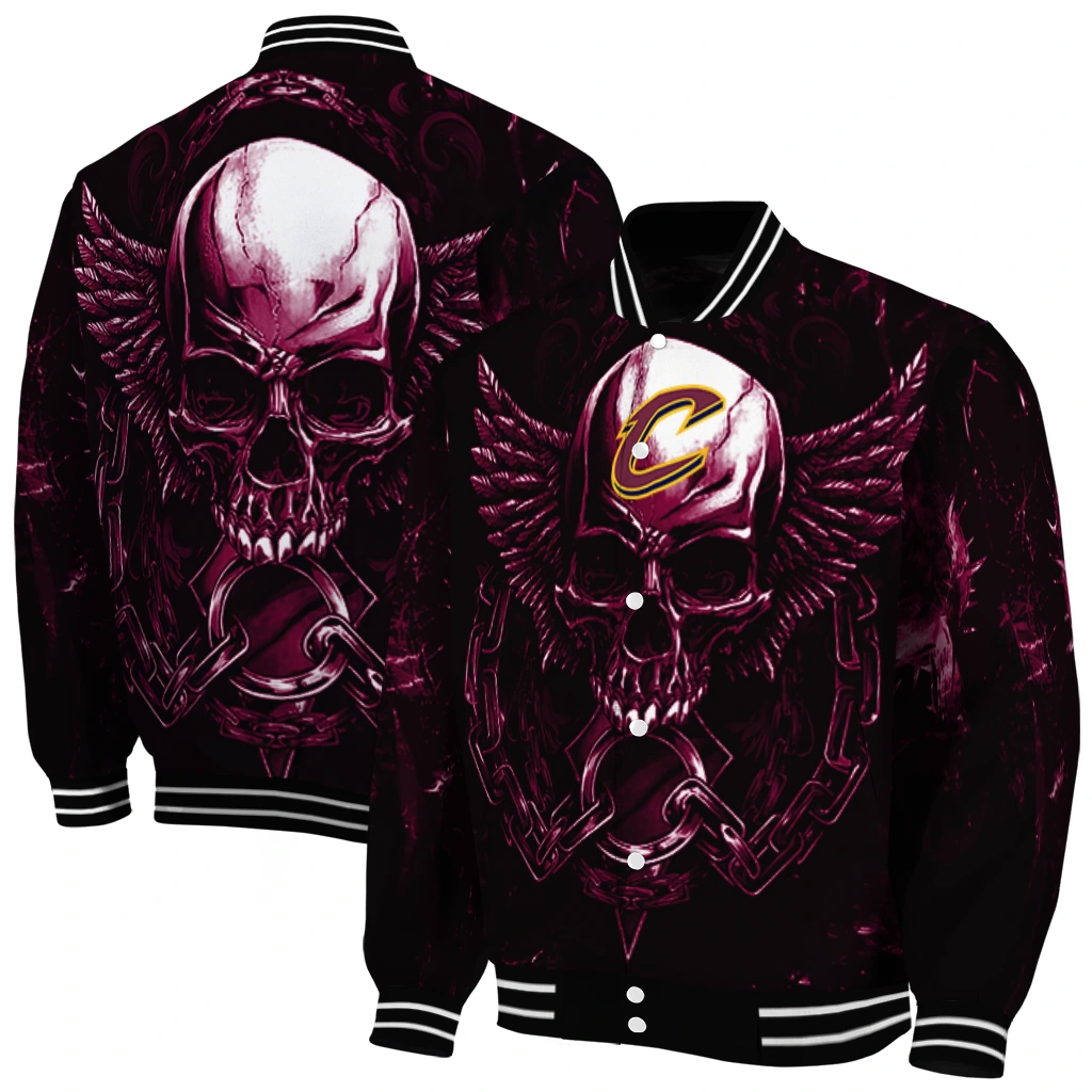 cleveland cavaliers skull bite wine black varsity jacket fashion forward cleveland cavaliers skull bite wine black varsity jacket fashion forward