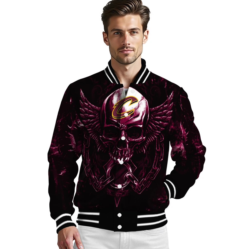 cleveland cavaliers skull bite wine black varsity jacket high quality cleveland cavaliers skull bite wine black varsity jacket high quality