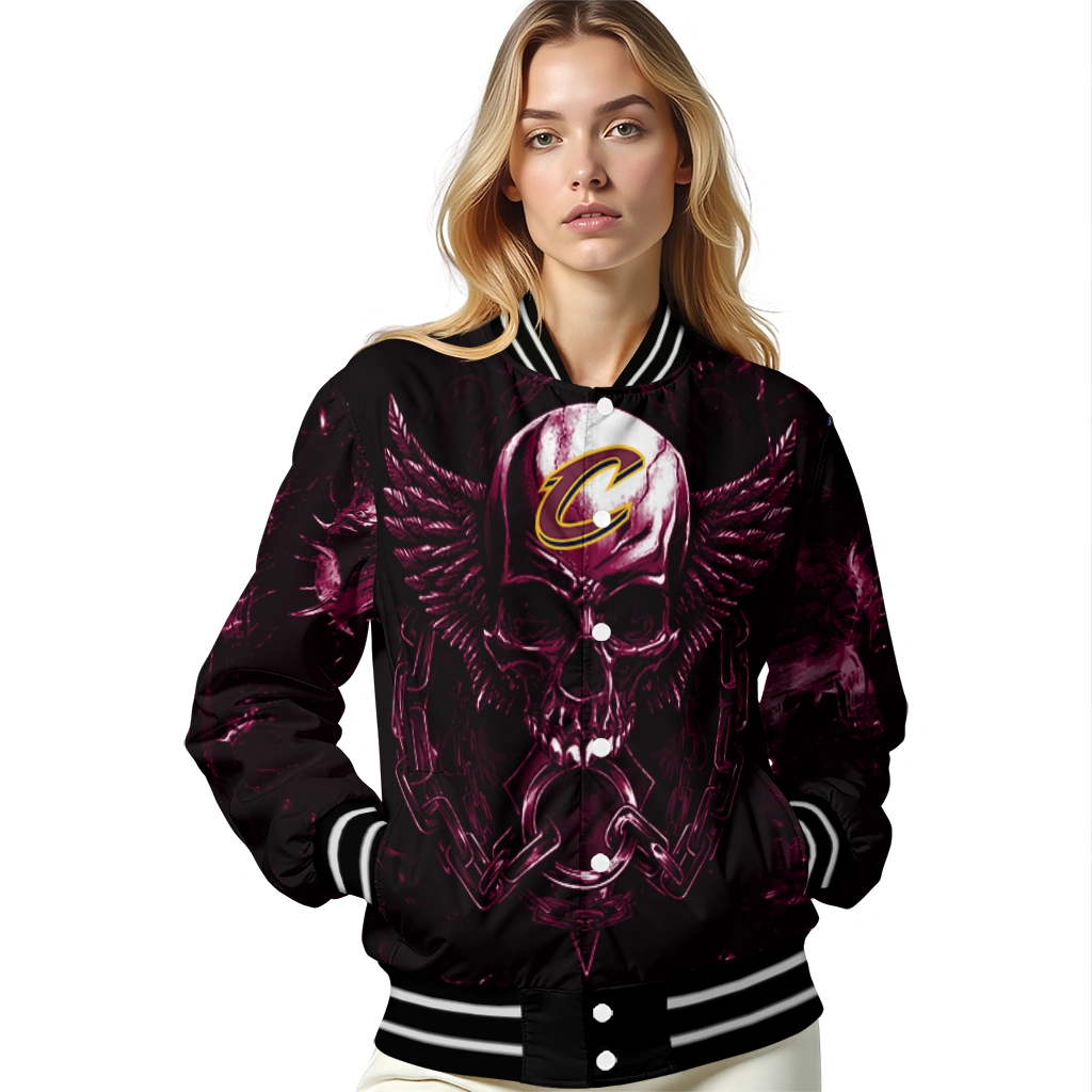 cleveland cavaliers skull bite wine black varsity jacket latest model cleveland cavaliers skull bite wine black varsity jacket latest model