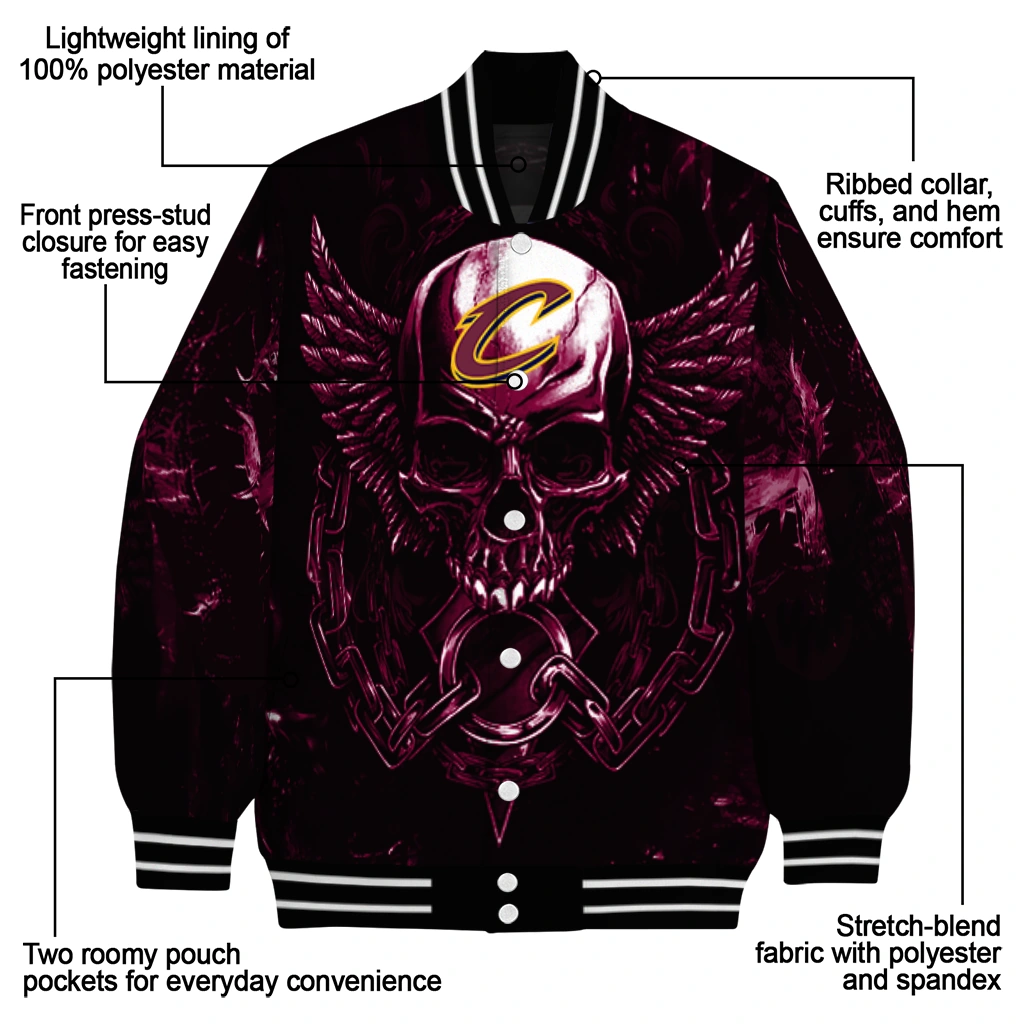 cleveland cavaliers skull bite wine black varsity jacket new arrival cleveland cavaliers skull bite wine black varsity jacket new arrival