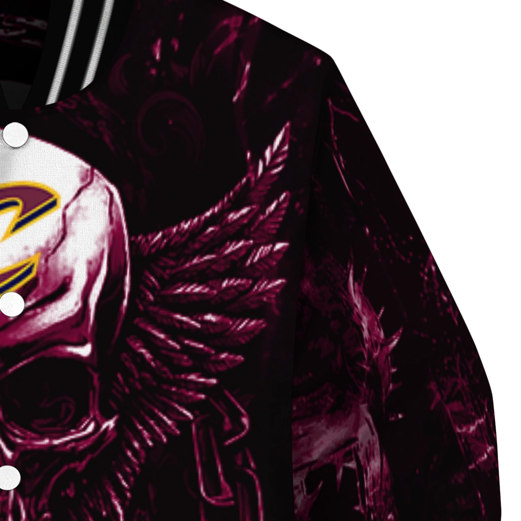 cleveland cavaliers skull bite wine black varsity jacket premium grade cleveland cavaliers skull bite wine black varsity jacket premium grade
