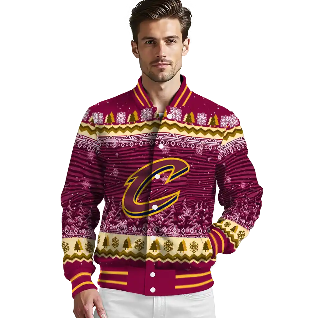 cleveland cavaliers snowy pines wine varsity jacket high quality cleveland cavaliers snowy pines wine varsity jacket high quality