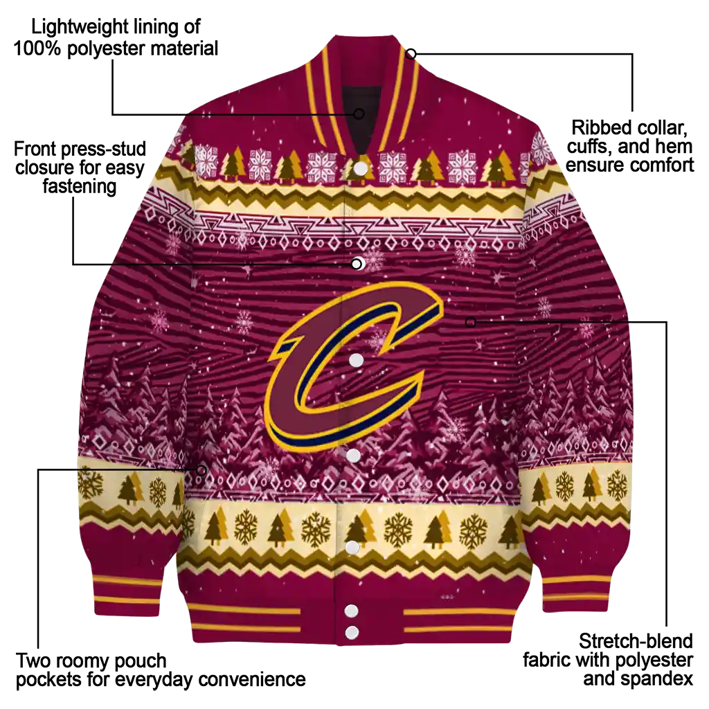 cleveland cavaliers snowy pines wine varsity jacket new arrival cleveland cavaliers snowy pines wine varsity jacket new arrival