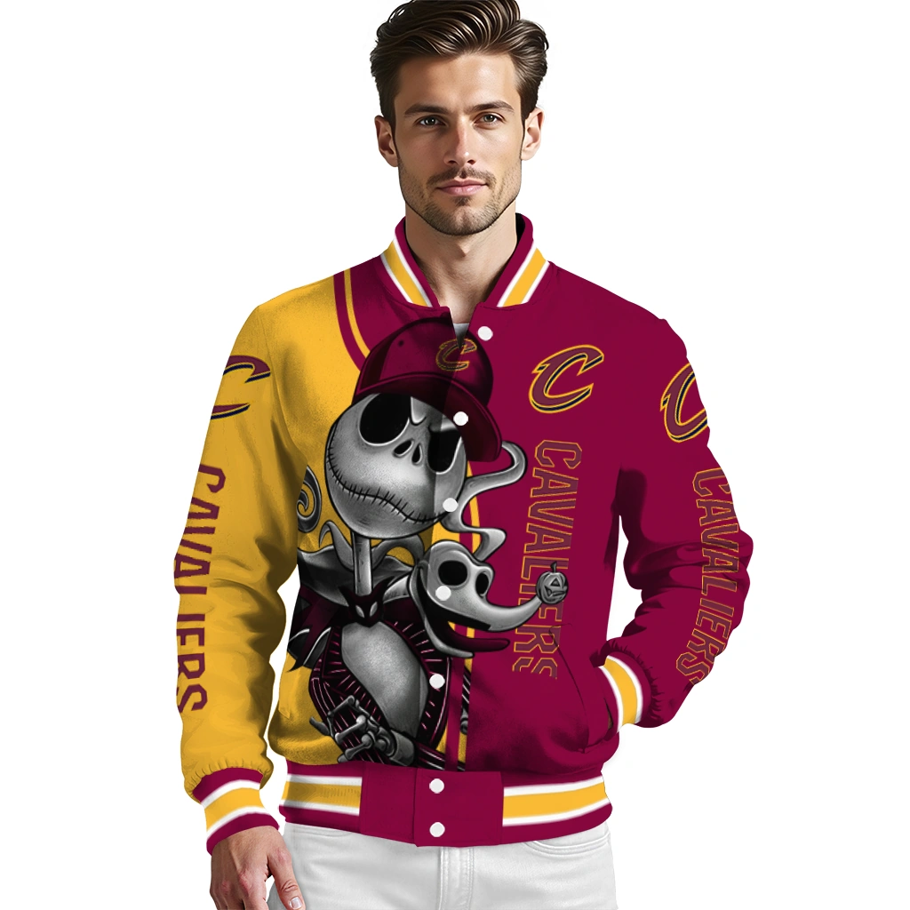 cleveland cavaliers spooky grin wine varsity jacket high quality cleveland cavaliers spooky grin wine varsity jacket high quality