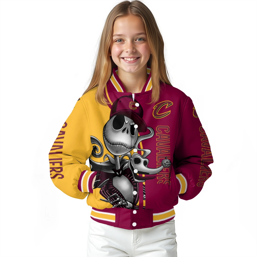 cleveland cavaliers spooky grin wine varsity jacket top rated cleveland cavaliers spooky grin wine varsity jacket top rated