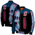 cleveland guardians fire skull navy blue black bomber jacket best selling