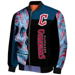 cleveland guardians fire skull navy blue black bomber jacket best selling
