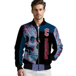 cleveland guardians fire skull navy blue black bomber jacket best selling