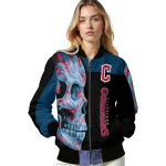 cleveland guardians fire skull navy blue black bomber jacket best selling