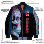 cleveland guardians fire skull navy blue black bomber jacket best selling