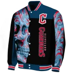 cleveland guardians fire skull navy blue black varsity jacket best selling