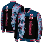 cleveland guardians fire skull navy blue black varsity jacket best selling