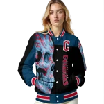 cleveland guardians fire skull navy blue black varsity jacket best selling
