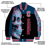 cleveland guardians fire skull navy blue black varsity jacket best selling