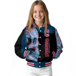 cleveland guardians fire skull navy blue black varsity jacket best selling