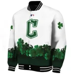 cleveland guardians four leaf icon white green varsity jacket best selling