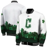 cleveland guardians four leaf icon white green varsity jacket best selling
