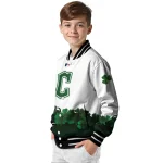 cleveland guardians four leaf icon white green varsity jacket best selling