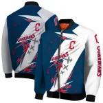 cleveland guardians ripped bolt navy blue white bomber jacket best selling