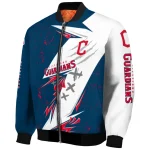 cleveland guardians ripped bolt navy blue white bomber jacket best selling