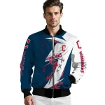 cleveland guardians ripped bolt navy blue white bomber jacket best selling