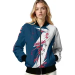 cleveland guardians ripped bolt navy blue white bomber jacket best selling