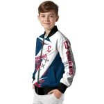 cleveland guardians ripped bolt navy blue white bomber jacket best selling