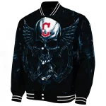 cleveland guardians skull bite navy blue black varsity jacket best selling