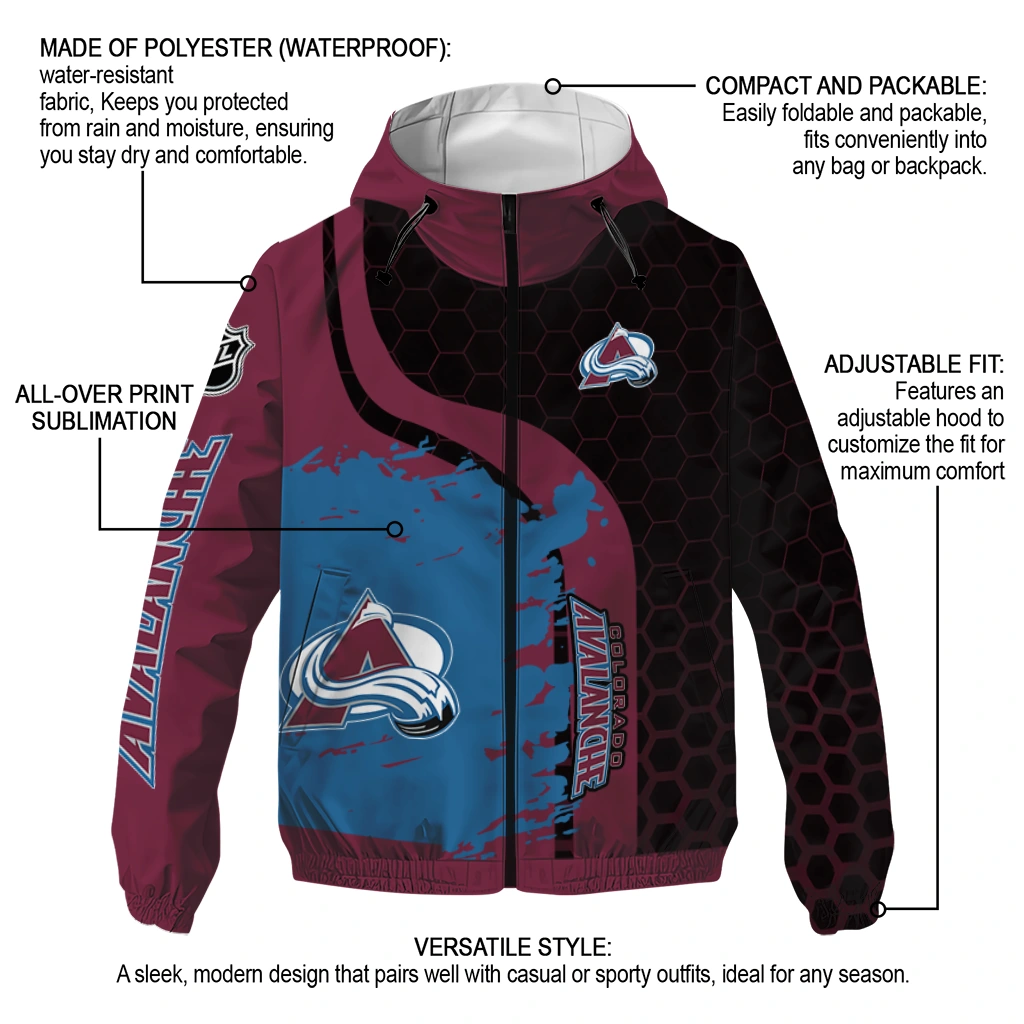 colorado avalanche hex grid texture burgundy black windbreaker jacket new arrival colorado avalanche hex grid texture burgundy black windbreaker jacket new arrival