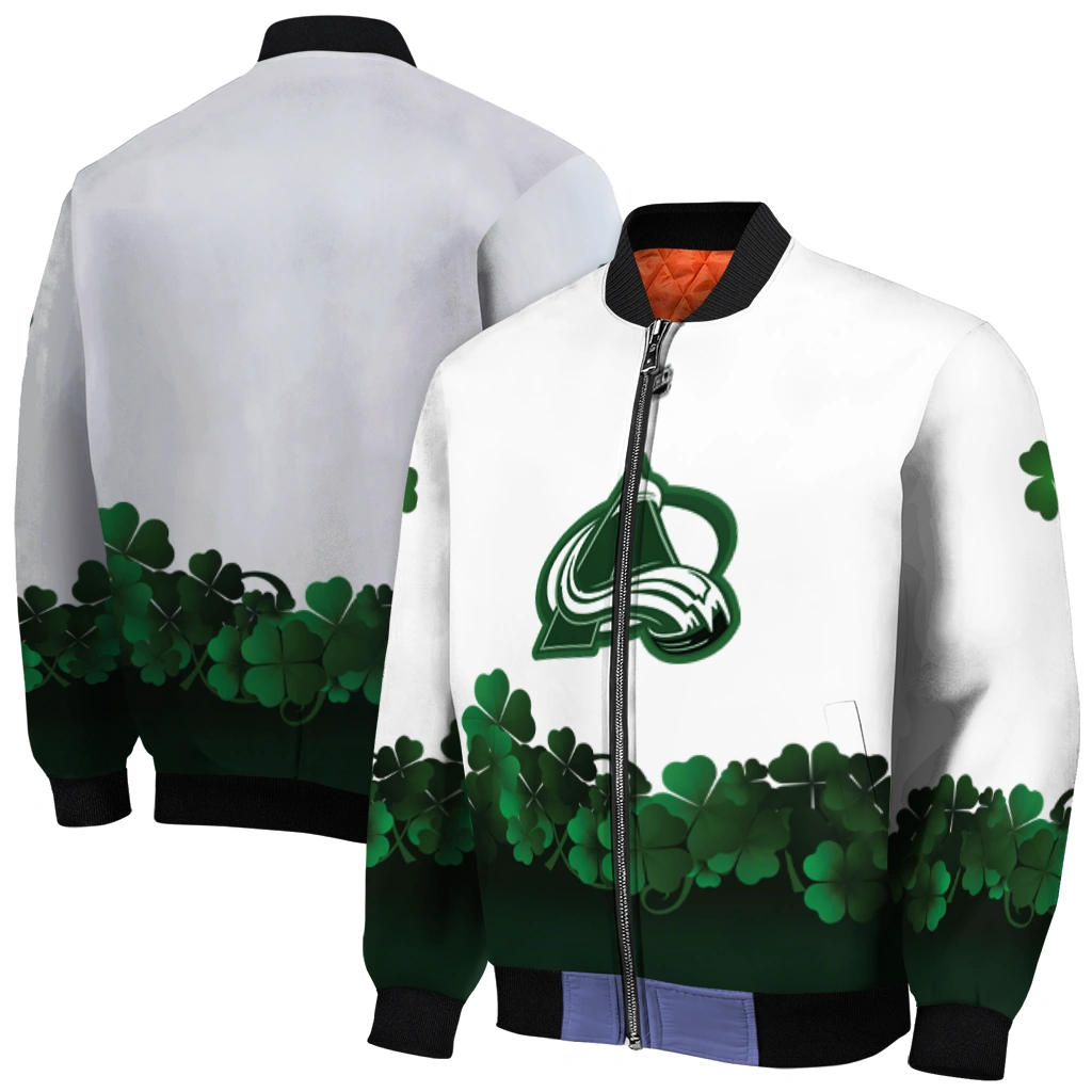colorado avalanche lucky clovers white green bomber jacket best selling colorado avalanche lucky clovers white green bomber jacket best selling