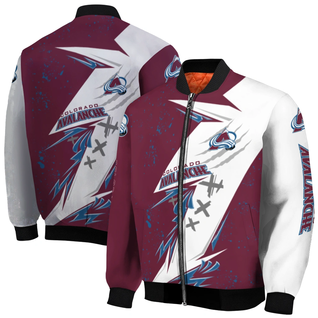 colorado avalanche ripped bolt burgundy white bomber jacket best selling colorado avalanche ripped bolt burgundy white bomber jacket best selling