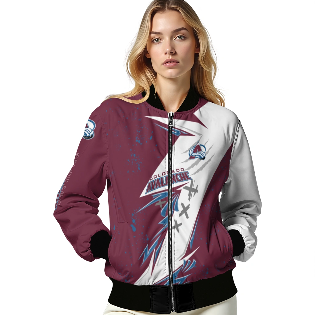 colorado avalanche ripped bolt burgundy white bomber jacket latest model colorado avalanche ripped bolt burgundy white bomber jacket latest model