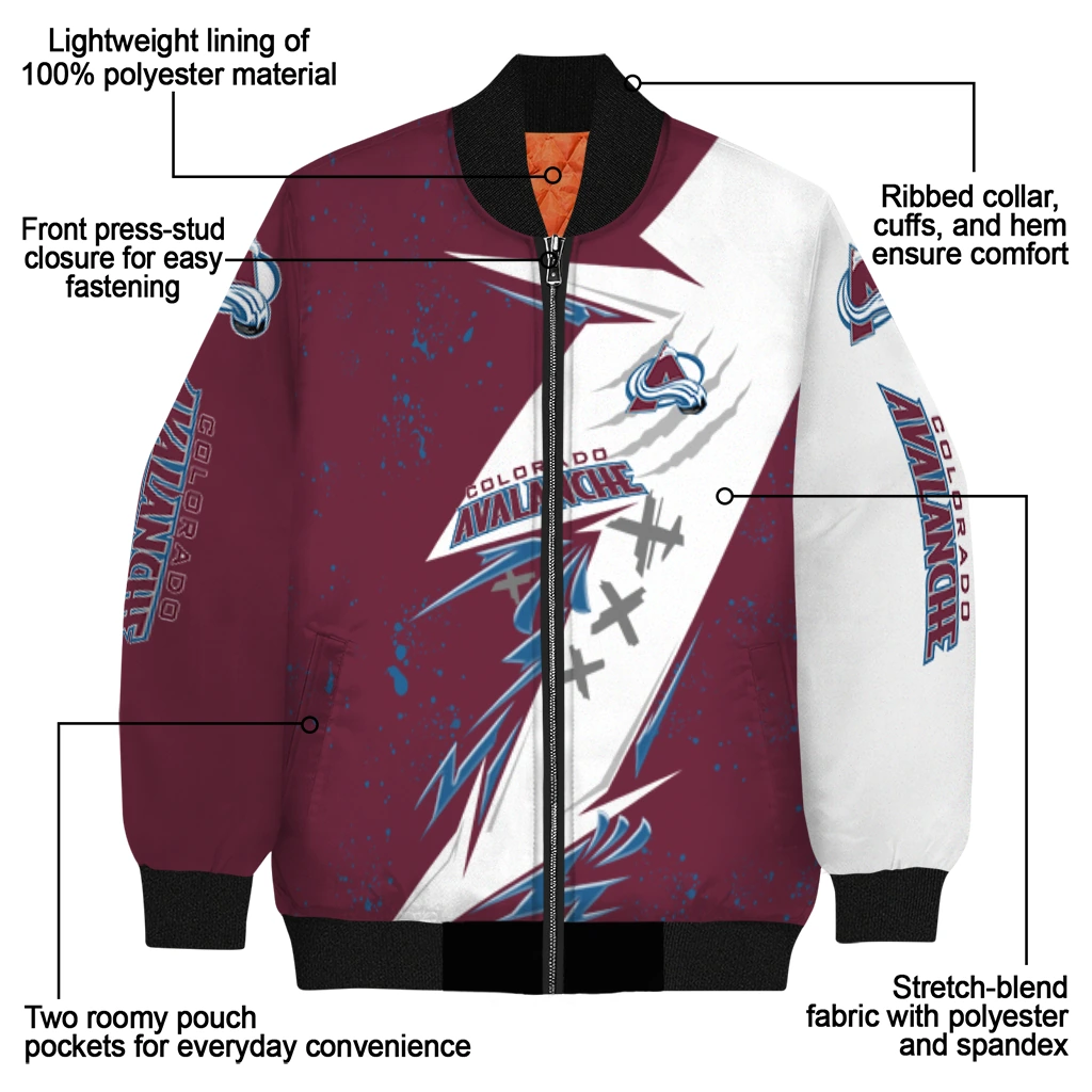 colorado avalanche ripped bolt burgundy white bomber jacket new arrival colorado avalanche ripped bolt burgundy white bomber jacket new arrival