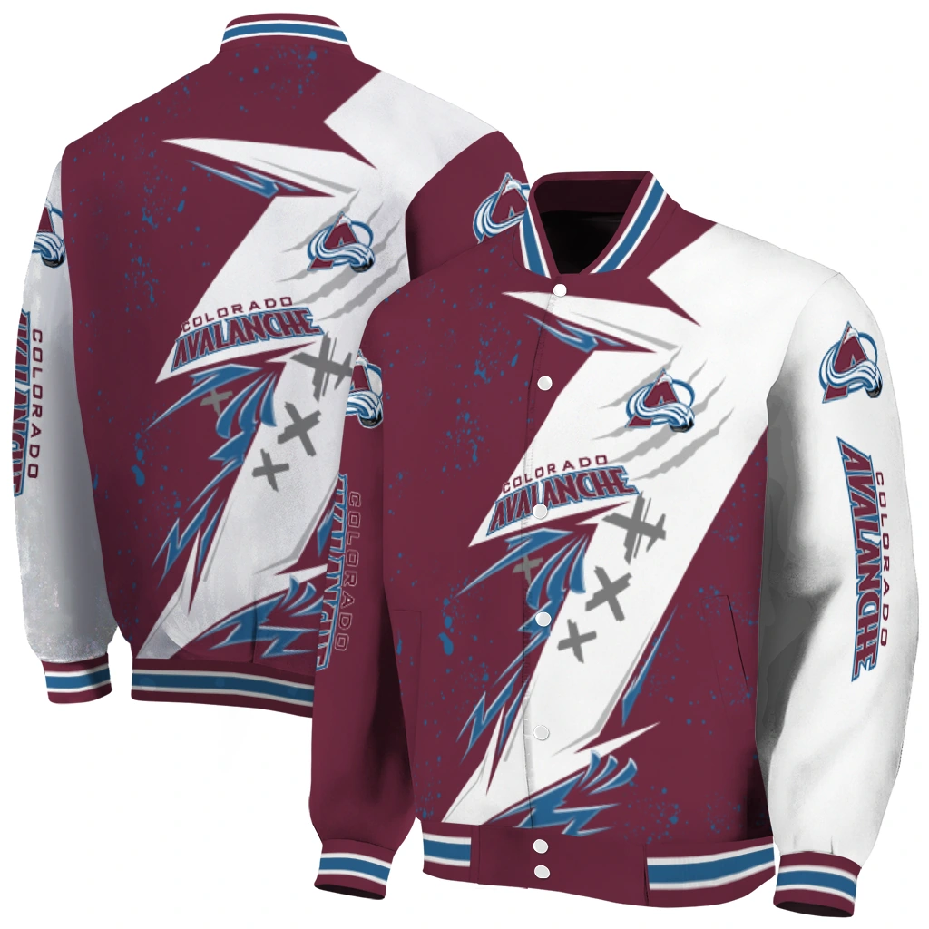 colorado avalanche ripped bolt burgundy white varsity jacket fashion forward colorado avalanche ripped bolt burgundy white varsity jacket fashion forward