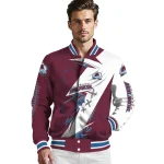 colorado avalanche ripped bolt burgundy white varsity jacket best selling