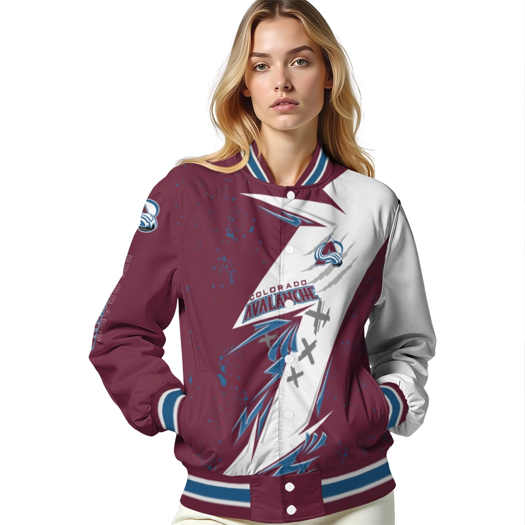 colorado avalanche ripped bolt burgundy white varsity jacket latest model colorado avalanche ripped bolt burgundy white varsity jacket latest model