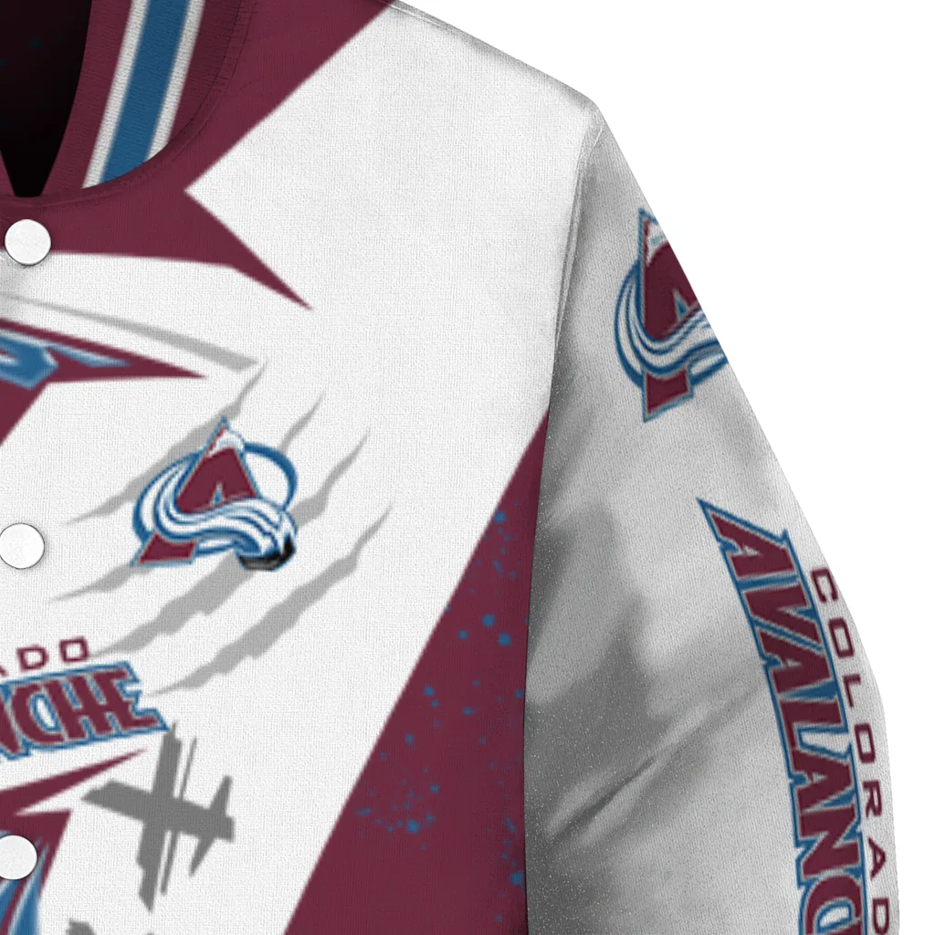 colorado avalanche ripped bolt burgundy white varsity jacket premium grade colorado avalanche ripped bolt burgundy white varsity jacket premium grade