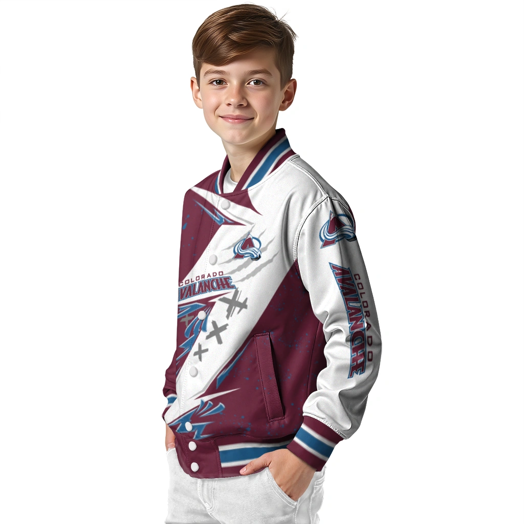 colorado avalanche ripped bolt burgundy white varsity jacket trendy colorado avalanche ripped bolt burgundy white varsity jacket trendy