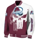 colorado avalanche skull outline burgundy white varsity jacket best selling