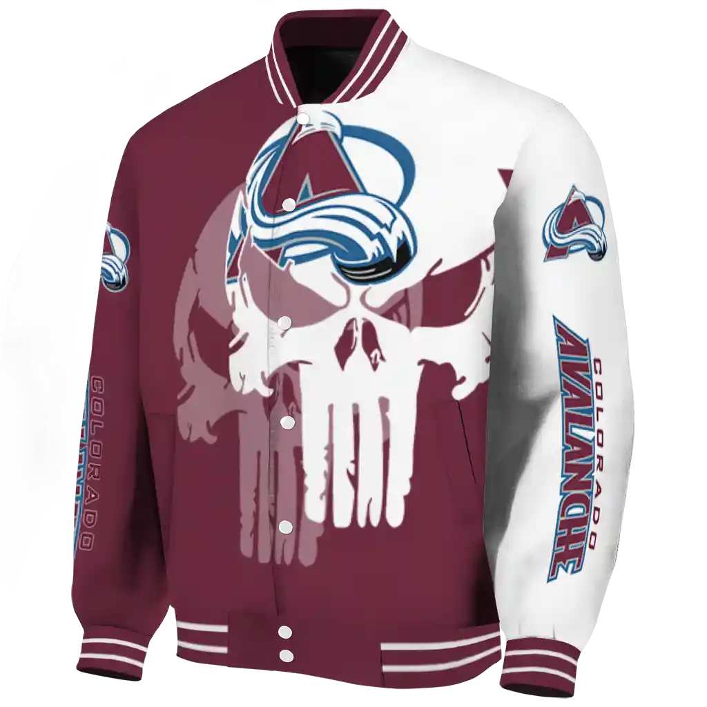 colorado avalanche skull outline burgundy white varsity jacket best selling colorado avalanche skull outline burgundy white varsity jacket best selling