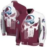 colorado avalanche skull outline burgundy white varsity jacket best selling