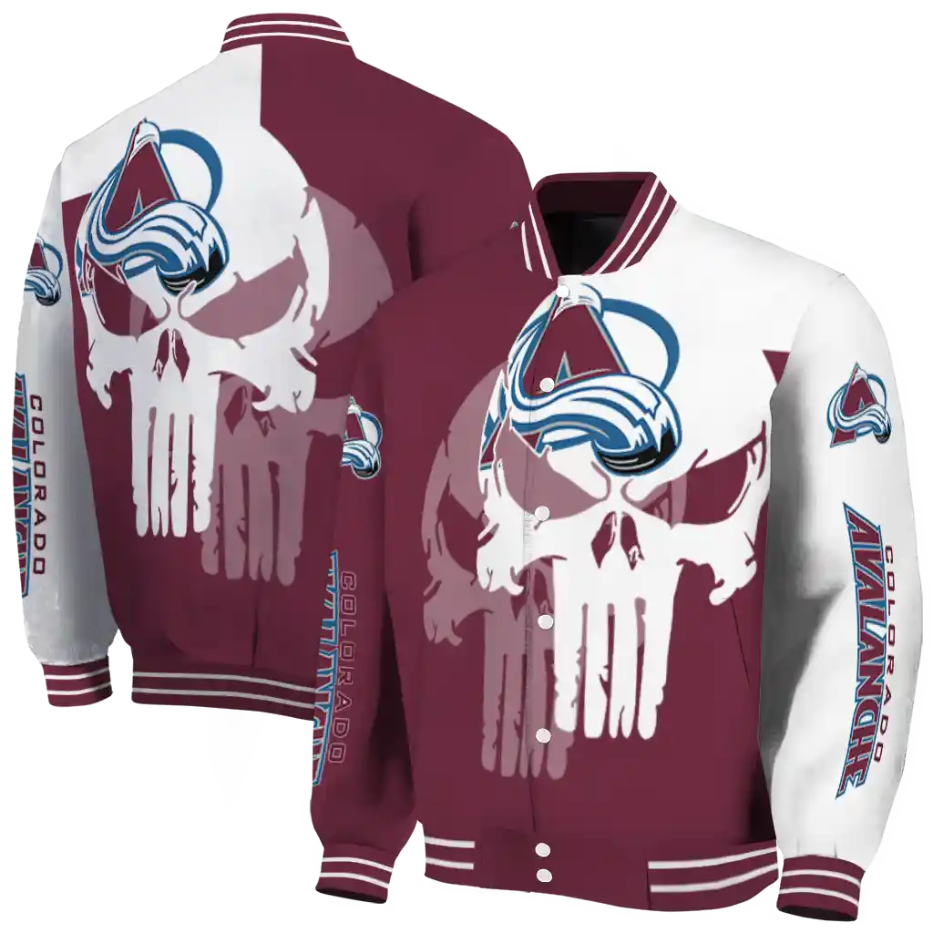 colorado avalanche skull outline burgundy white varsity jacket fashion forward colorado avalanche skull outline burgundy white varsity jacket fashion forward