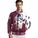 colorado avalanche skull outline burgundy white varsity jacket best selling