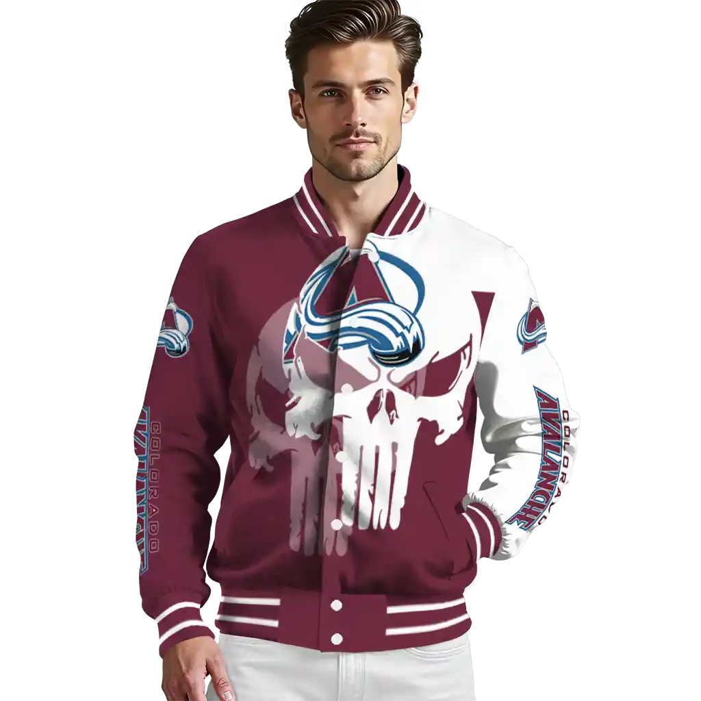 colorado avalanche skull outline burgundy white varsity jacket high quality colorado avalanche skull outline burgundy white varsity jacket high quality