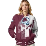 colorado avalanche skull outline burgundy white varsity jacket best selling